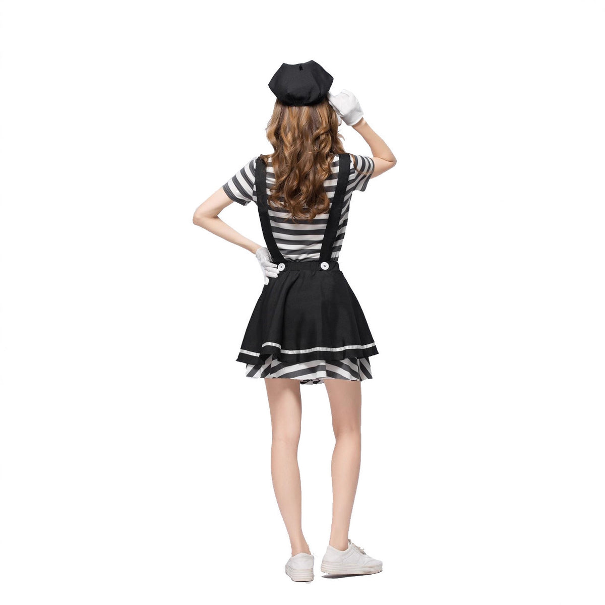 Halloween Striped Prisoner Costume Stage Mime Clown Tutu Dress Role Play Cosplay Costume