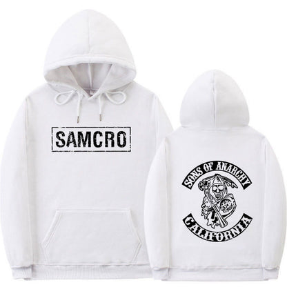 Casual Couple Pullover Fleece-Lined Hooded Sweatshirt with SAMCRO Print