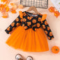 Halloween Girl's Pumpkin Dress Long Sleeve Tulle Princess Dress Halloween Party Performance Costume