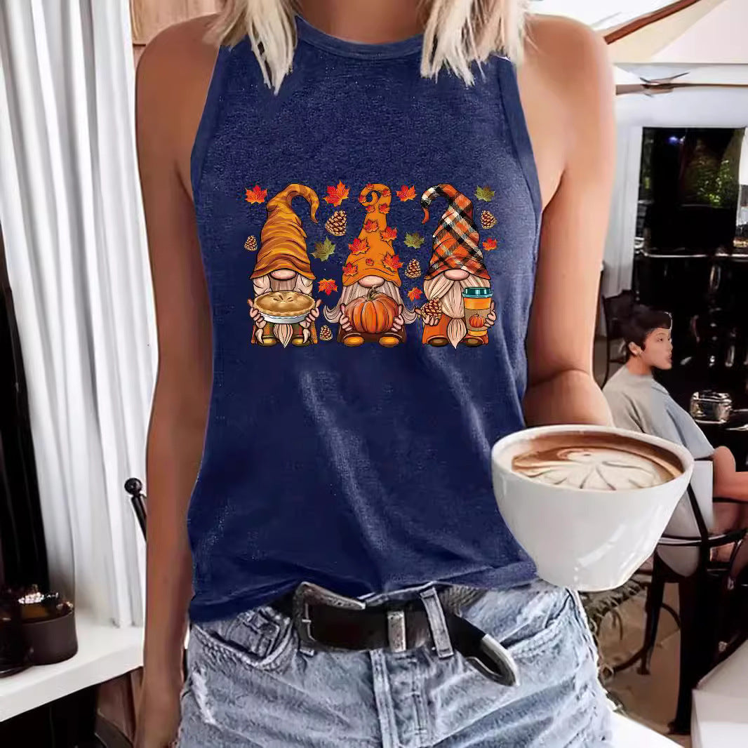 Halloween printed round neck vest