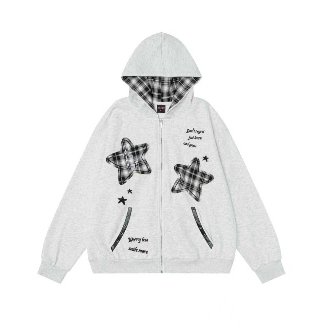 Color blocking sticker star hooded sweatshirt