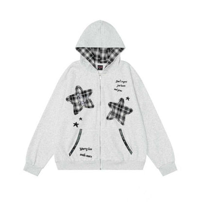 Color blocking sticker star hooded sweatshirt