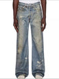 Men's Washed Button Fly Straight Jeans