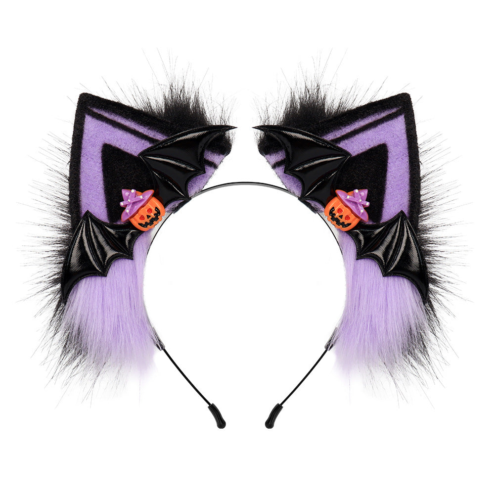 Halloween Cat Ear Headband Plush Faux Cat Ears Pumpkin Hair Accessory Lolita Live Streaming Halloween Prop