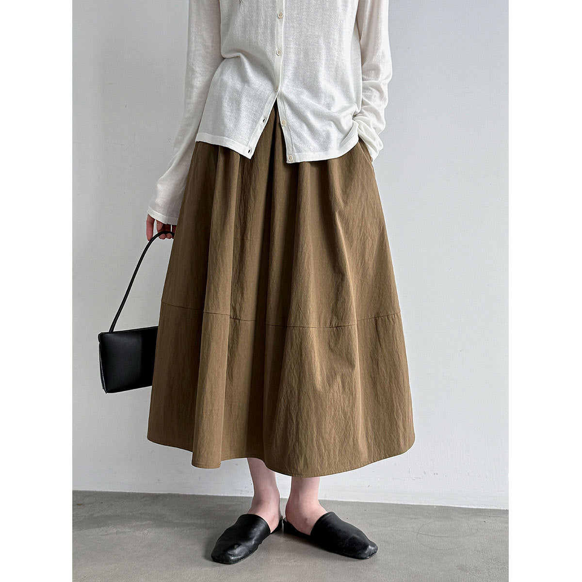 Elastic High-Waisted A-Line Skirt for Women, Office Wear, Versatile Bubble Umbrella Skirt