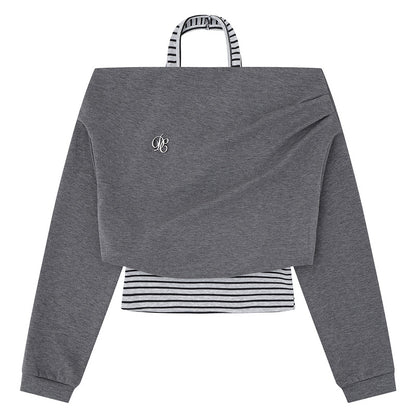 Grey toned one shoulder fake two piece long sleeved top