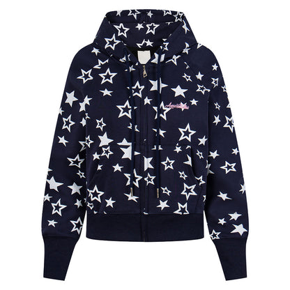 Retro star printed cardigan hoodie for women