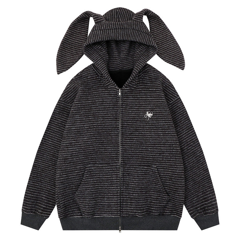 Hooded jacket with kangaroo pocket | Loose zipper cardigan