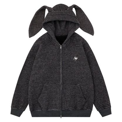 Hooded jacket with kangaroo pocket | Loose zipper cardigan
