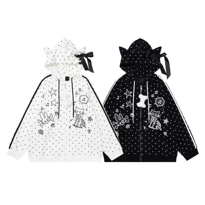 Full circle cat ear hooded zipper cardigan