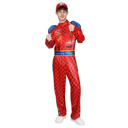 Racing Costume Adult Lightning McQueen Cosplay Outfit Halloween Outdoor Jumpsuit
