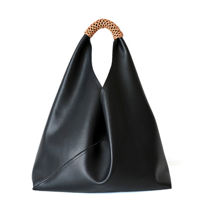 Leather bag with woven handle