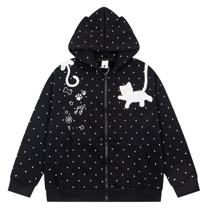 Polka dot printed star flower zipper cardigan jacket