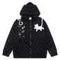 Polka dot printed star flower zipper cardigan jacket