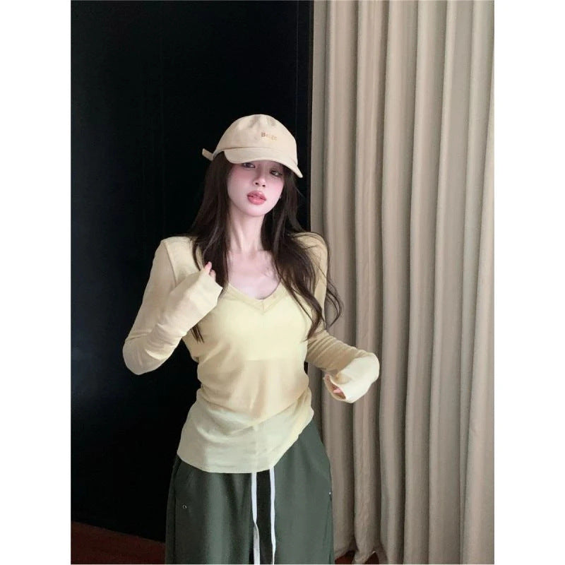 Women's Slim Fit Long Sleeve V-Neck T-Shirt