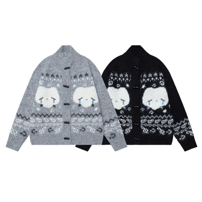 Stand up collar cow horn buckle jacket