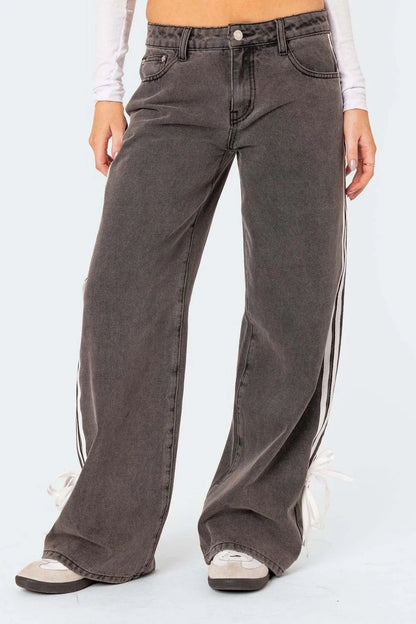 Side Striped Wide Leg Jeans