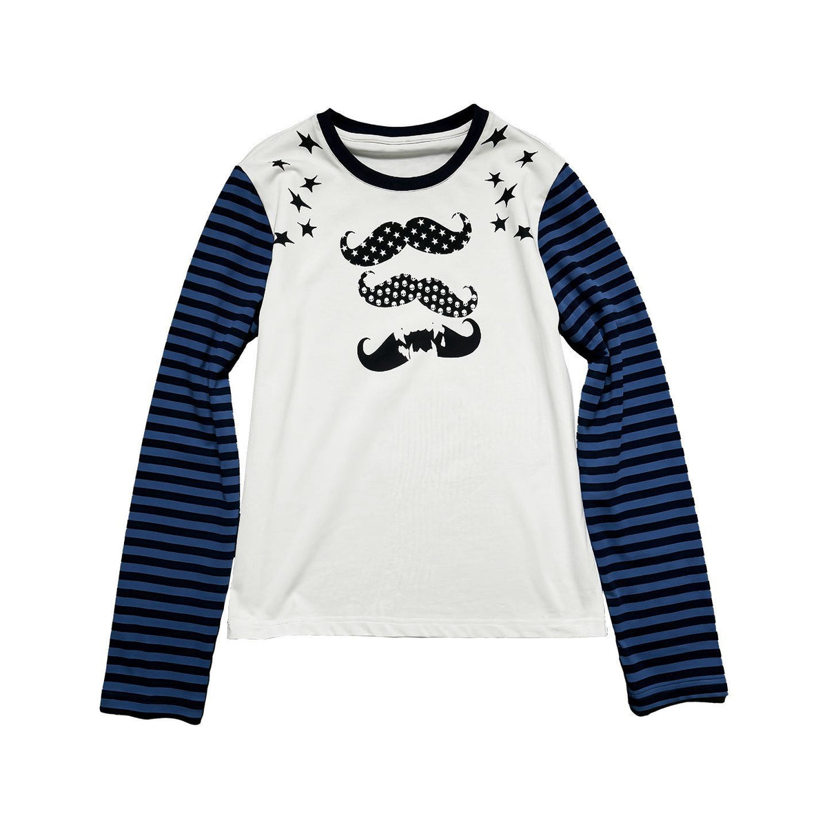 Color-block Stripes Mustache Stars Long Sleeve Women's T-Shirt