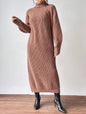Fashionable Knit Dress for Women, Long Sleeve, High Neck, Crewneck, Solid Color, Long Length, Inner Layer Dress