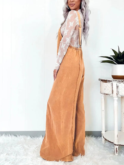 Square Neck Wide Leg Denim Overalls