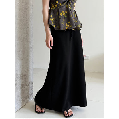 Straight A-line skirt, summer new high-waisted drawstring casual long skirt, fitted umbrella skirt