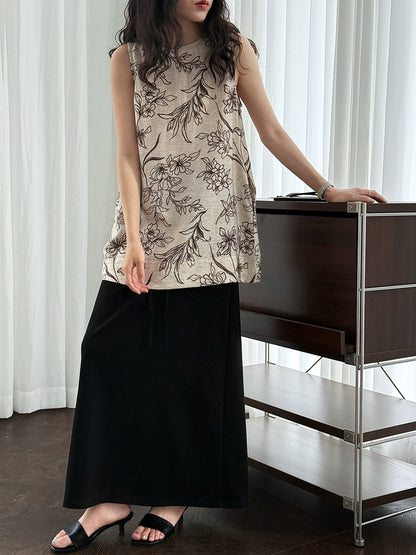 Straight A-line skirt, summer new high-waisted drawstring casual long skirt, fitted umbrella skirt