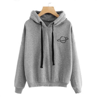 Women's Casual Printed Planet Graphic Hooded Sweatshirt