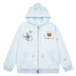 Striped star teddy bear loose shoulder zipper sweatshirt jacket
