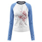 Blue and white raglan sleeve long sleeved T-shirt for women