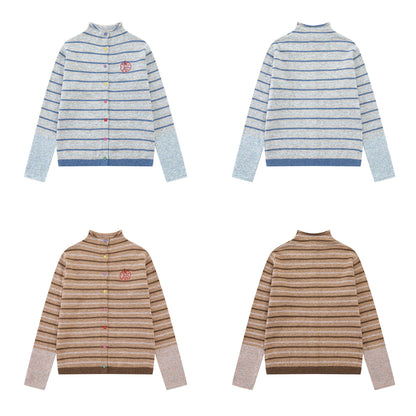 Striped contrasting splicing knitted jacket