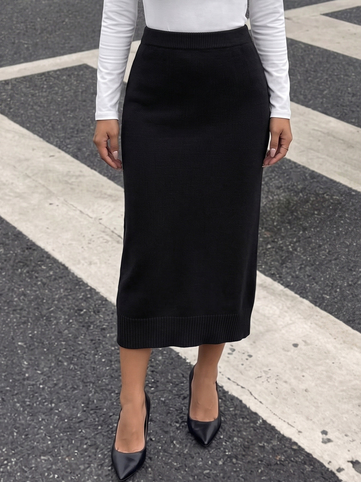 Women's Casual Office Pencil Skirt, Pure Color Loose Midi Skirt, Fitted Knit Dress