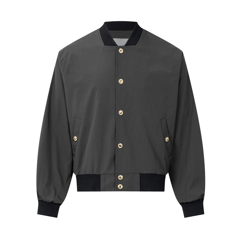 Casual color blocked college style shoulder down pilot jacket