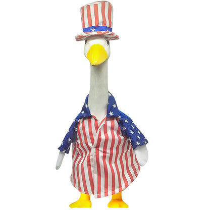 PorchGooseCostume  Independence Day Flag Porch Goose Yard Decoration Goose Figurine Costume