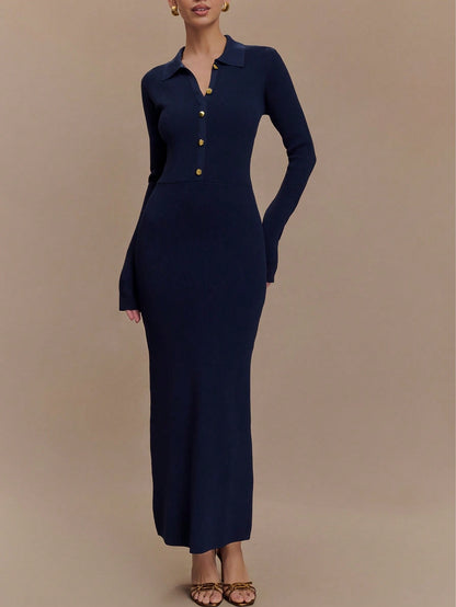 Autumn winter knitted dress women slim fit button comfortable elegant chic
