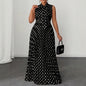 Polka Dot Sleeveless Tie Waist Midi Dress