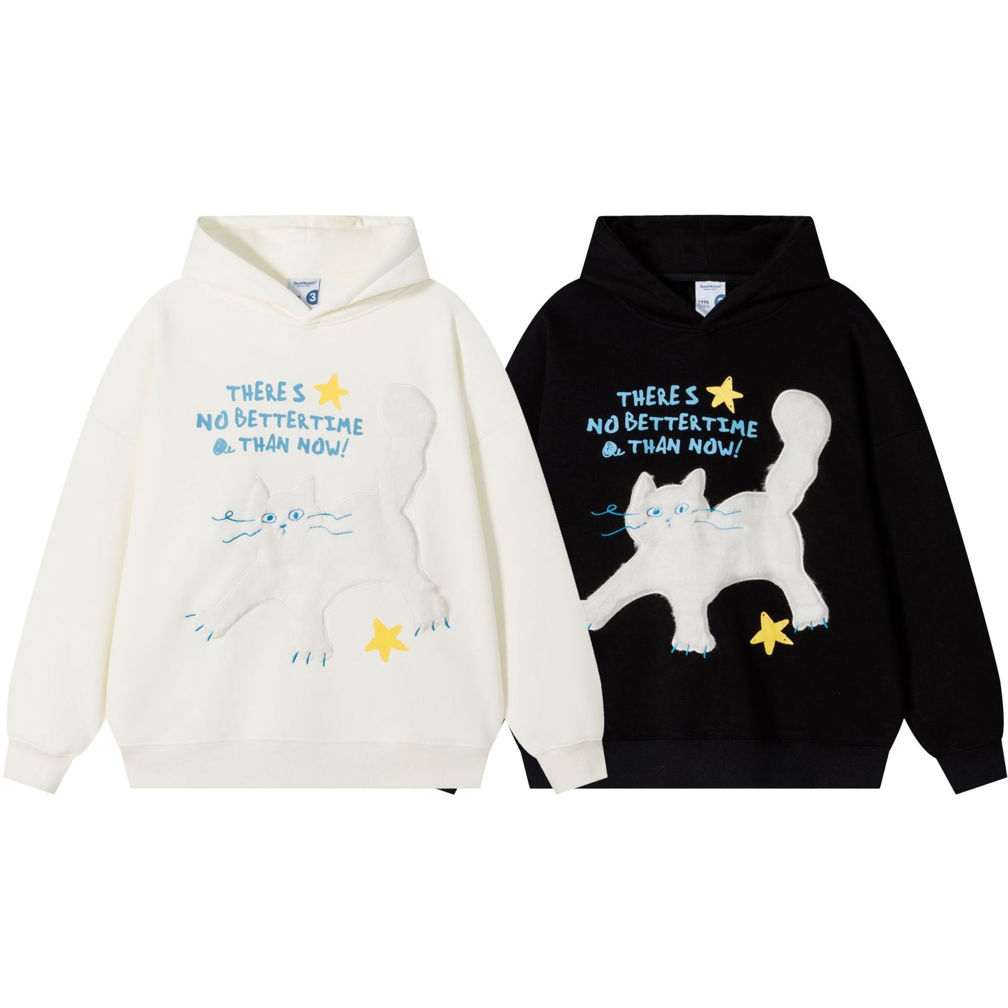 Plush cat hooded hoodie with adhesive fabric