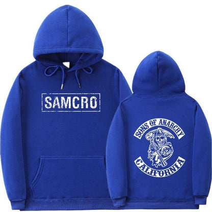 Casual Couple Pullover Fleece-Lined Hooded Sweatshirt with SAMCRO Print