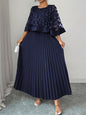 Elegant Plus Size Mesh Tulle Cape Spliced Midi Dress