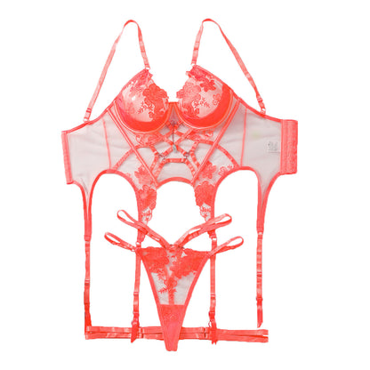 Sexy Embroidery Mesh Perspective Splicing Craft Sexy Underwear Strap Socks Two Piece Set