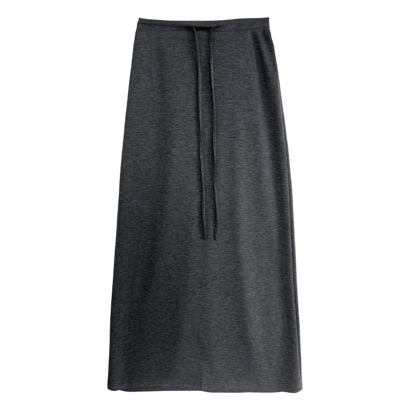 Straight A-line skirt, summer new high-waisted drawstring casual long skirt, fitted umbrella skirt