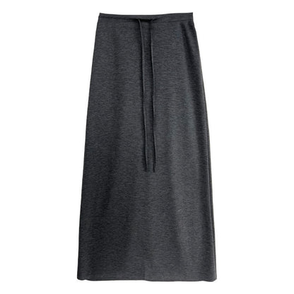 Straight A-line skirt, summer new high-waisted drawstring casual long skirt, fitted umbrella skirt