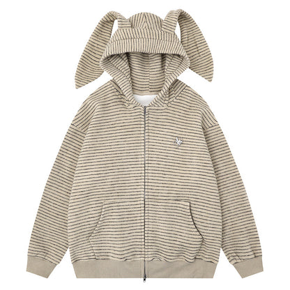 Hooded jacket with kangaroo pocket | Loose zipper cardigan