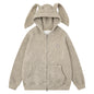 Hooded jacket with kangaroo pocket | Loose zipper cardigan