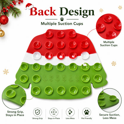 Christmas Pet Licking Mat with Silicone, Multi-Suction Cups, Non-Slip, Slow Feeding, Calming Interactive Licking Pad