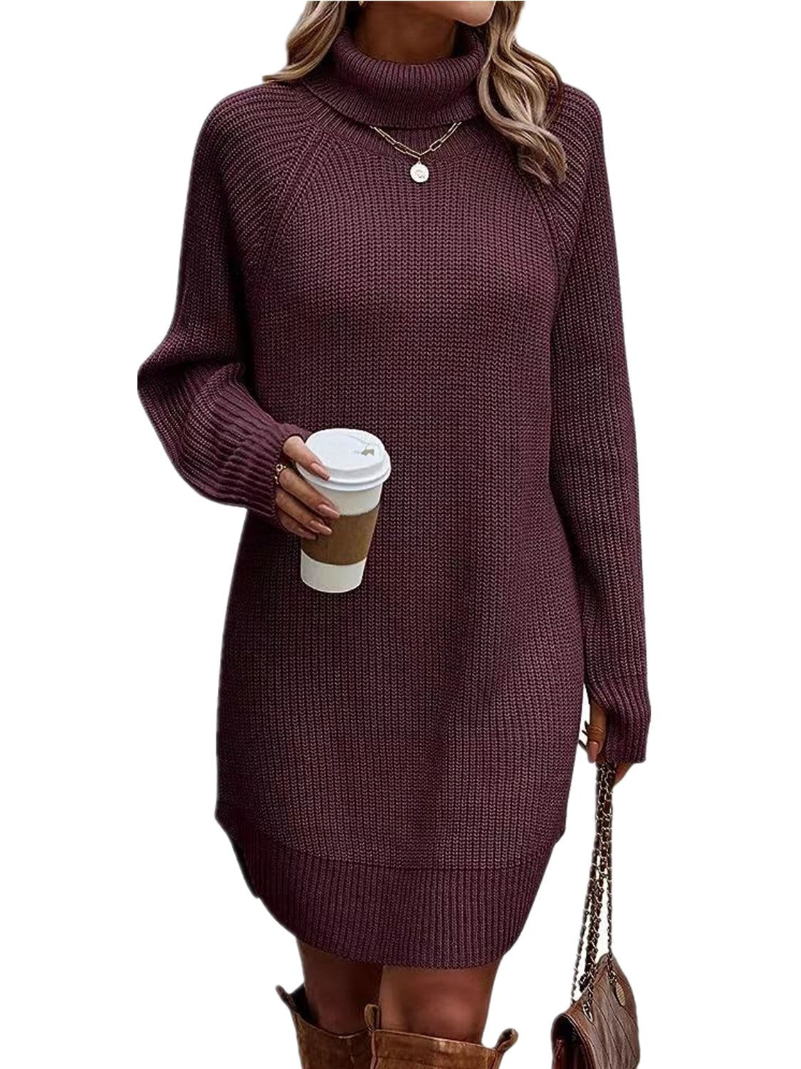 Open cut pullover high neck sweater for women's casual knitwear dress