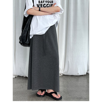 Straight A-line skirt, summer new high-waisted drawstring casual long skirt, fitted umbrella skirt