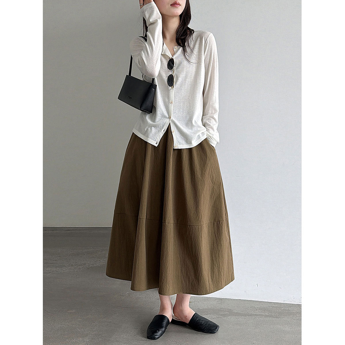 Elastic High-Waisted A-Line Skirt for Women, Office Wear, Versatile Bubble Umbrella Skirt