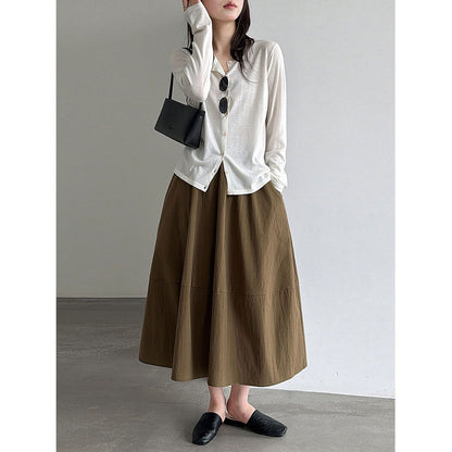 Elastic High-Waisted A-Line Skirt for Women, Office Wear, Versatile Bubble Umbrella Skirt