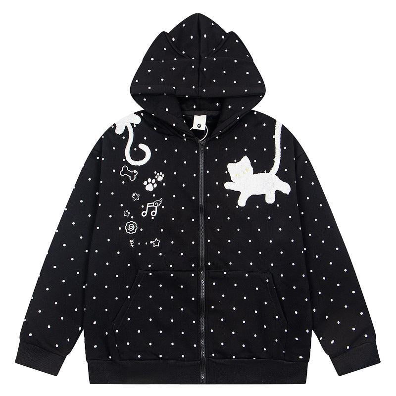Polka dot printed star flower zipper cardigan jacket