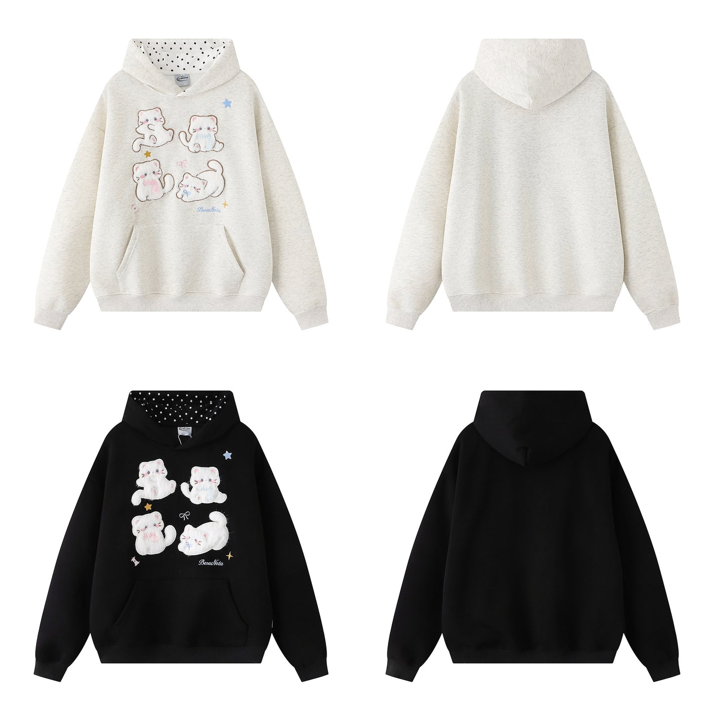 Cat Embroidered Hoodie